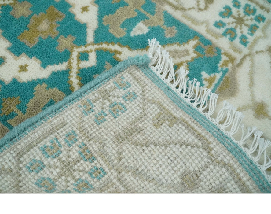 Entryway 2x3 Blue and Ivory Hand Knotted Oriental Oushak  Wool Area Rug