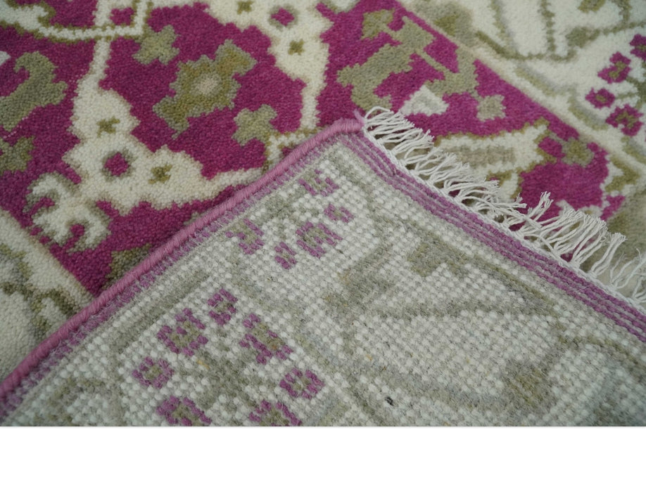 Entryway 2x3 Pink and Ivory Hand Knotted Oriental Oushak  Wool Area Rug