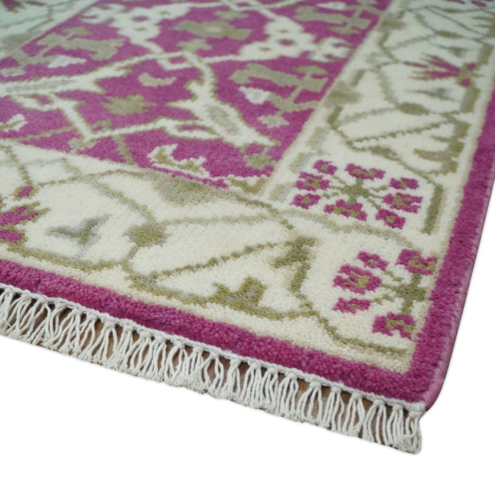 Entryway 2x3 Pink and Ivory Hand Knotted Oriental Oushak  Wool Area Rug