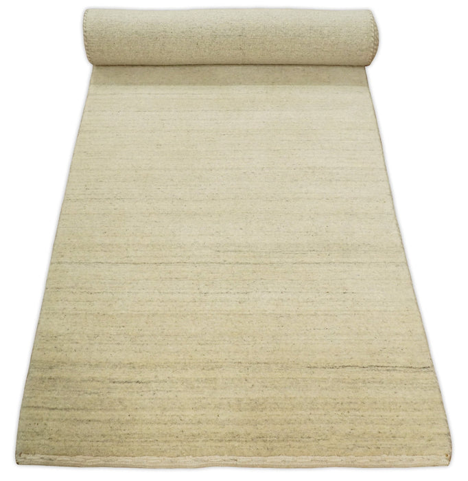 Entryway Hallway Runner Solid Beige Natural Farmhouse Wool Hand Woven Southwestern Rug| LOR1