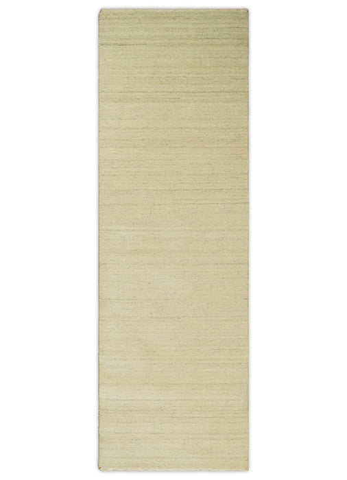 Entryway Hallway Runner Solid Beige Natural Farmhouse Wool Hand Woven Southwestern Rug| LOR1