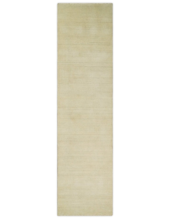 Entryway Hallway Runner Solid Beige Natural Farmhouse Wool Hand Woven Southwestern Rug| LOR1