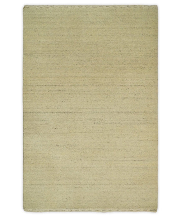 Entryway Hallway Runner Solid Beige Natural Farmhouse Wool Hand Woven Southwestern Rug| LOR1