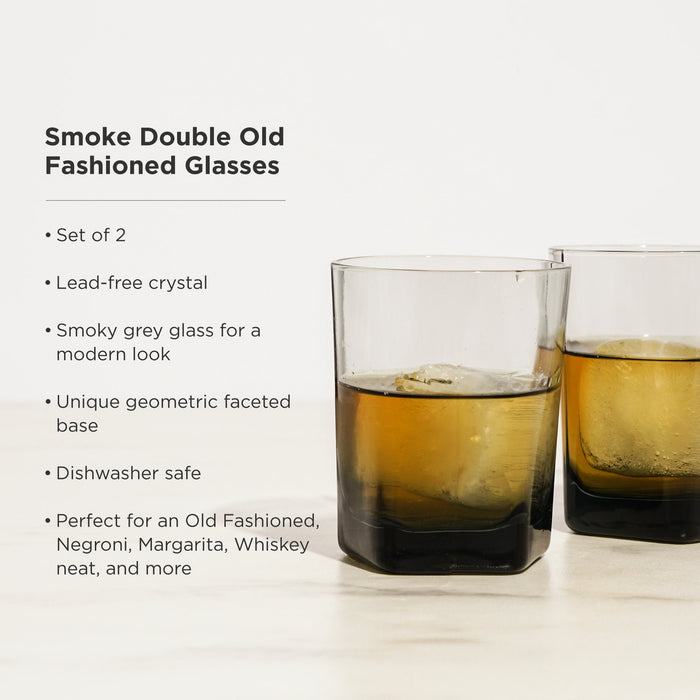 Hexagonal Crystal Double Old Fashioned Glasses in Smoke