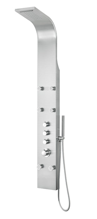 Fontan 64 in. 6-Jetted Full Body Shower Panel with Heavy Rain Shower and Spray Wand in Brushed Steel