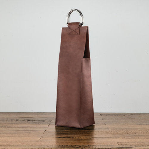 Faux Leather Single-Bottle Wine Tote