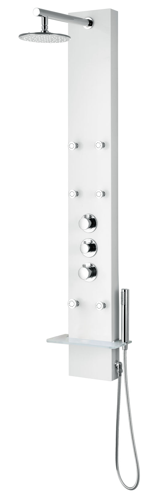 Donna 60 in. 6-Jetted Full Body Shower Panel with Heavy Rain Shower and Spray Wand in White