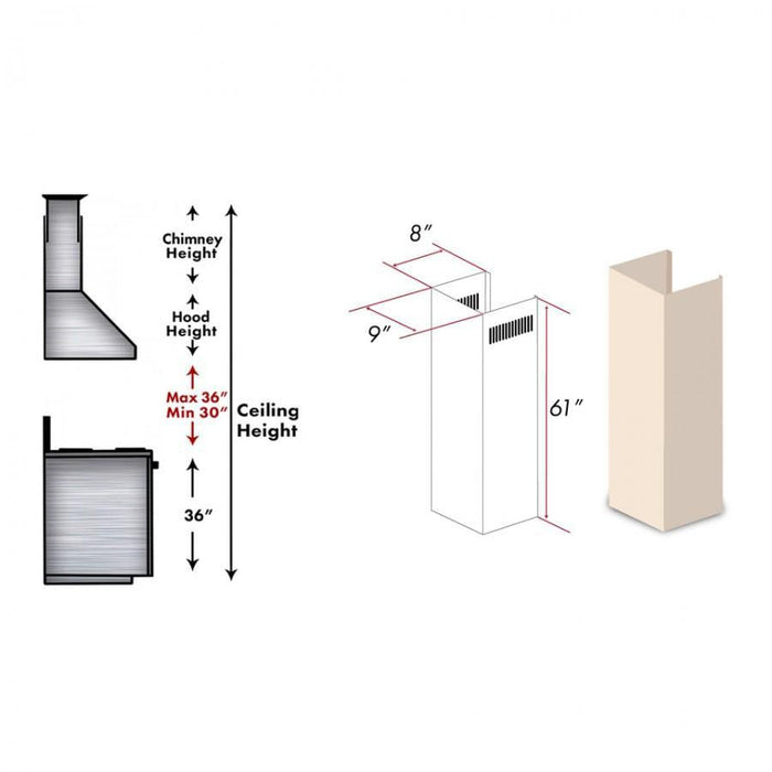 ZLINE 61 in. Wooden Chimney Extension for Ceilings up to 12.5 ft, KBUF-E