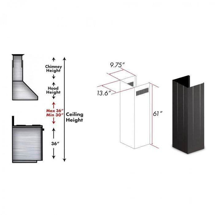 ZLINE 61 in. Wooden Chimney Extension for Ceilings up to 12.5 ft, KPCC-E