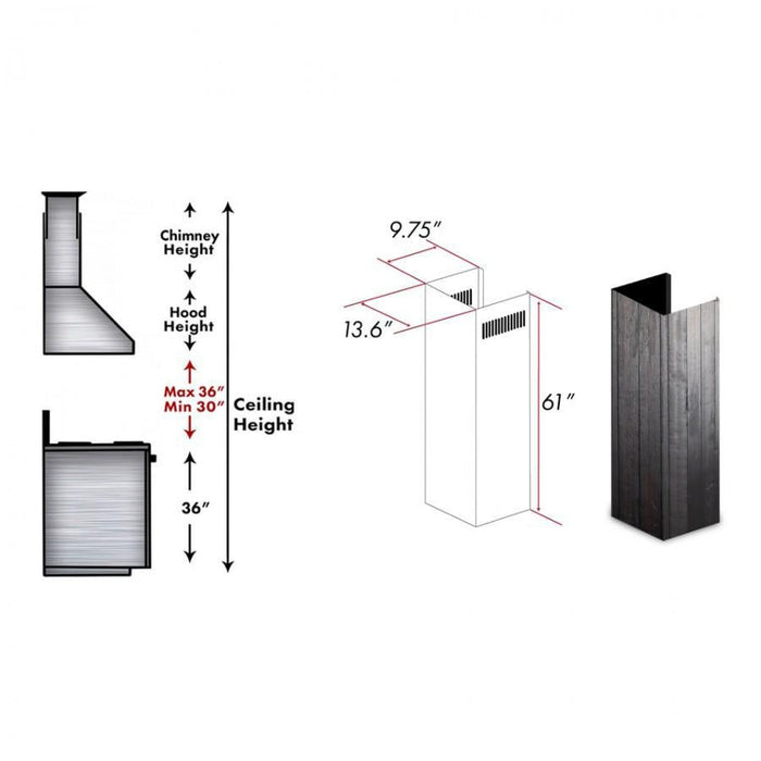 ZLINE 61 in. Wooden Chimney Extension for Ceilings up to 12.5 ft, KPDD-E