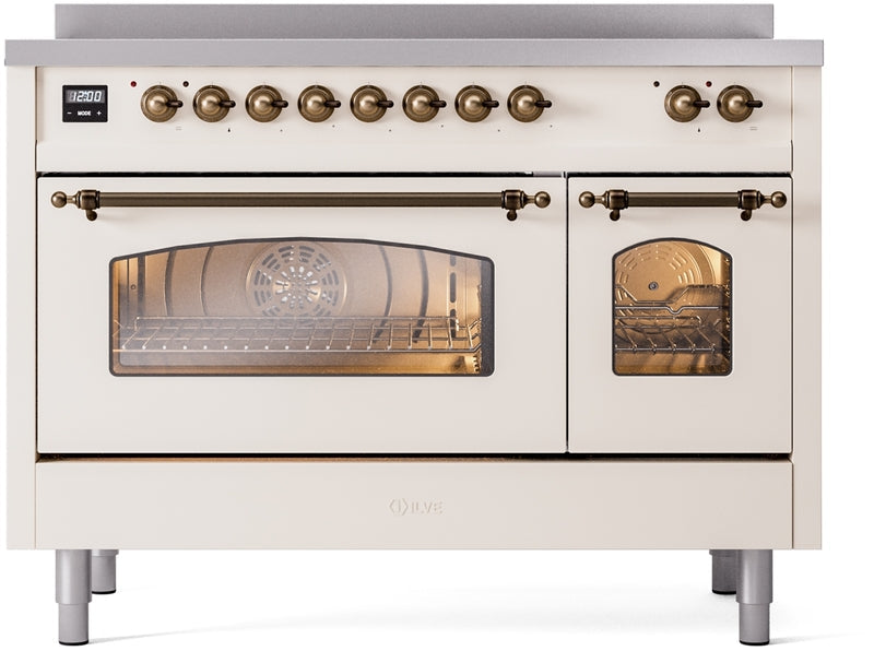 ILVE Nostalgie II 48" Induction Range with Element Stove and Electric Oven in Antique White with Bronze Trim, UPI486NMPAWB