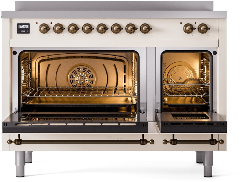 ILVE Nostalgie II 48" Induction Range with Element Stove and Electric Oven in Antique White with Bronze Trim, UPI486NMPAWB