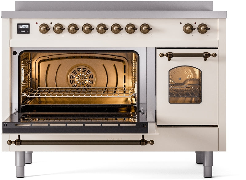 ILVE Nostalgie II 48" Induction Range with Element Stove and Electric Oven in Antique White with Bronze Trim, UPI486NMPAWB