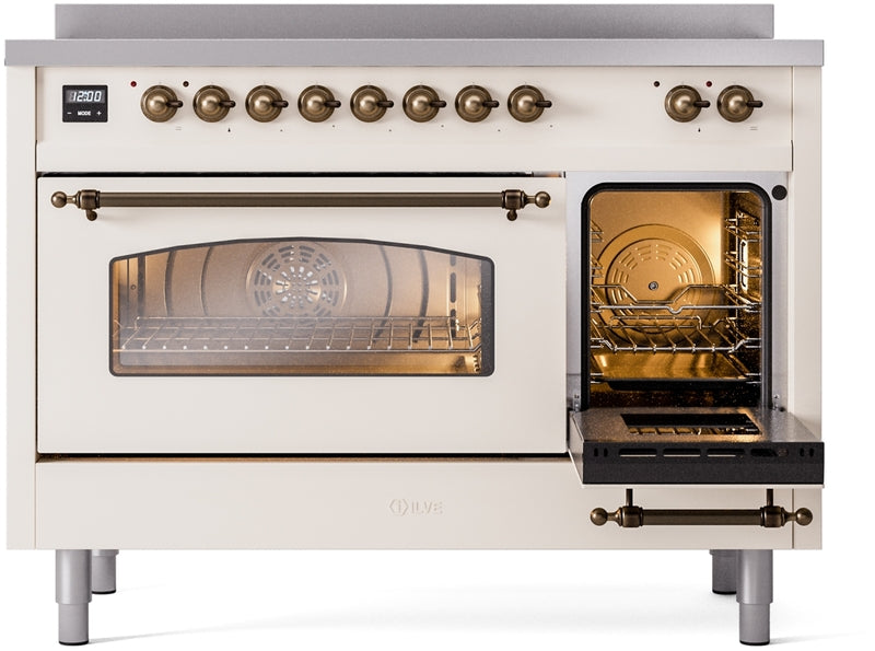 ILVE Nostalgie II 48" Induction Range with Element Stove and Electric Oven in Antique White with Bronze Trim, UPI486NMPAWB