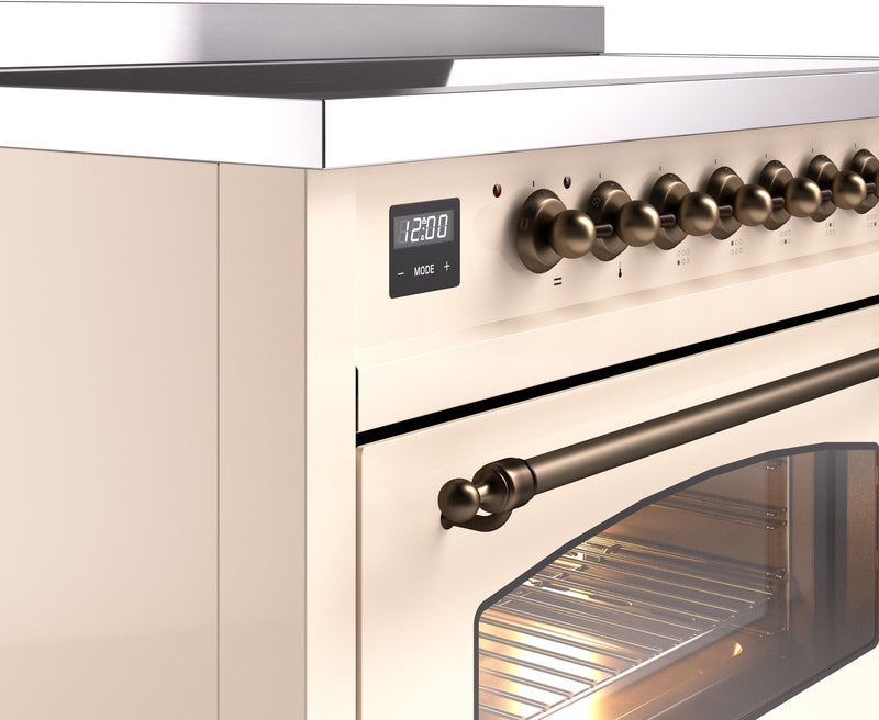 ILVE Nostalgie II 48" Induction Range with Element Stove and Electric Oven in Antique White with Bronze Trim, UPI486NMPAWB