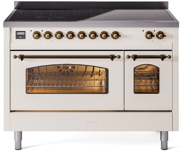 ILVE Nostalgie II 48" Induction Range with Element Stove and Electric Oven in Antique White with Bronze Trim, UPI486NMPAWB