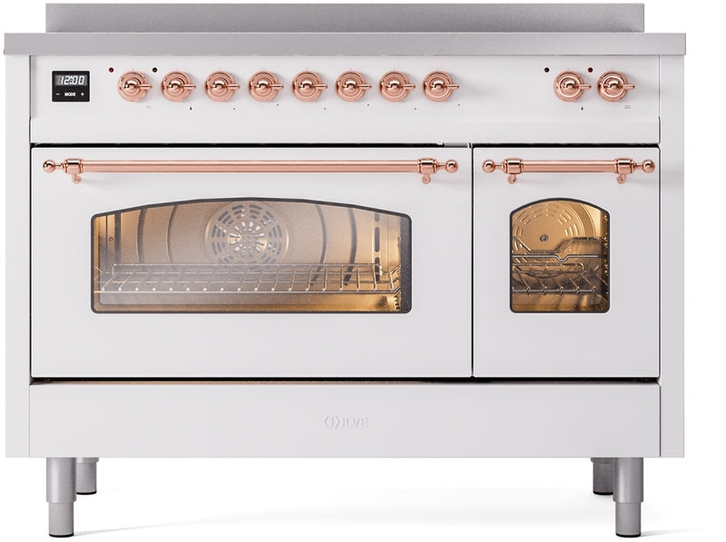 ILVE Nostalgie II 48" Induction Range with Element Stove and Electric Oven in White with Copper Trim, UPI486NMPWHP