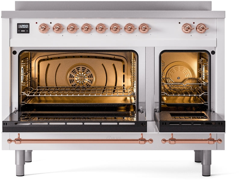 ILVE Nostalgie II 48" Induction Range with Element Stove and Electric Oven in White with Copper Trim, UPI486NMPWHP