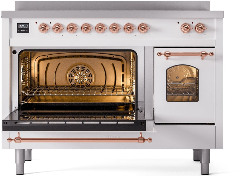 ILVE Nostalgie II 48" Induction Range with Element Stove and Electric Oven in White with Copper Trim, UPI486NMPWHP