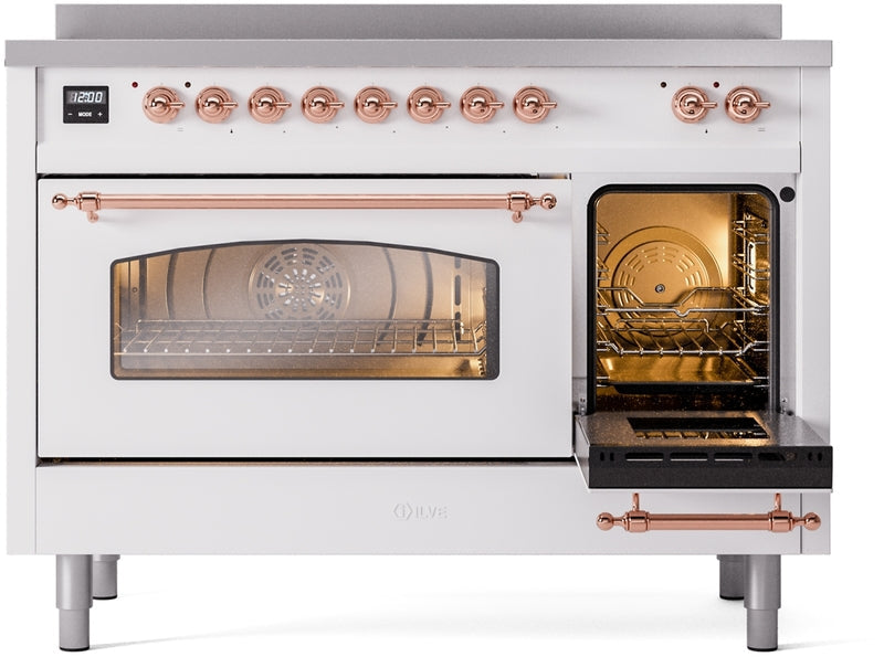 ILVE Nostalgie II 48" Induction Range with Element Stove and Electric Oven in White with Copper Trim, UPI486NMPWHP