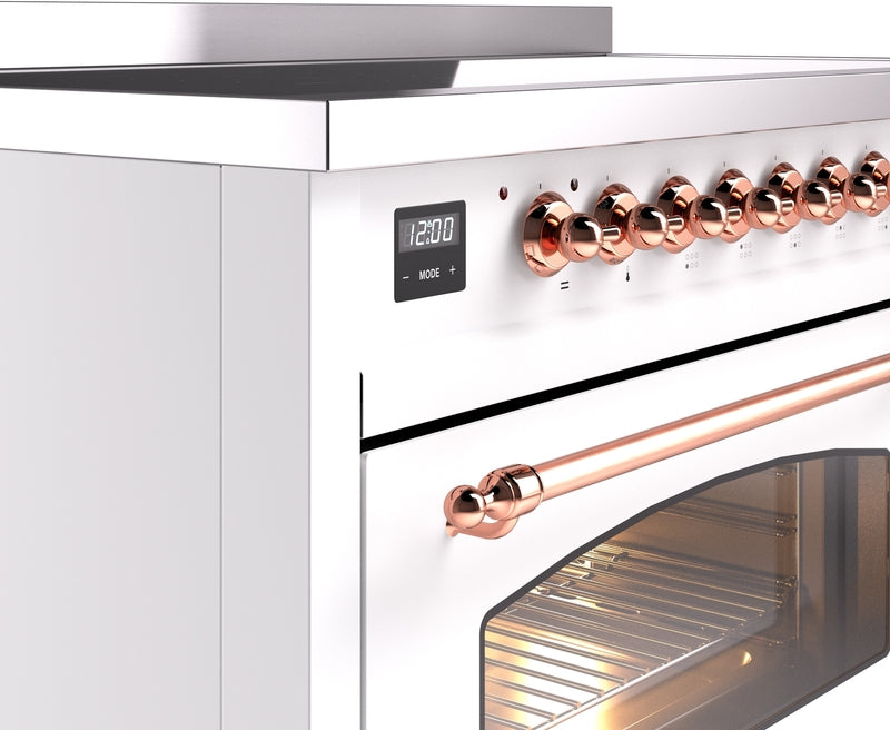 ILVE Nostalgie II 48" Induction Range with Element Stove and Electric Oven in White with Copper Trim, UPI486NMPWHP