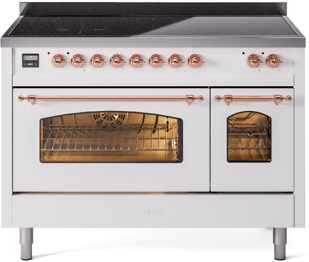 ILVE Nostalgie II 48" Induction Range with Element Stove and Electric Oven in White with Copper Trim, UPI486NMPWHP