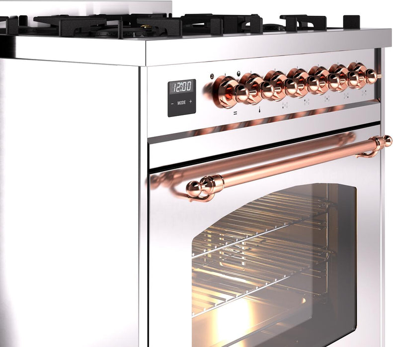 ILVE Nostalgie II 30" Dual Fuel Propane Gas Range in Stainless Steel with Copper Trim, UP30NMPSSPLP