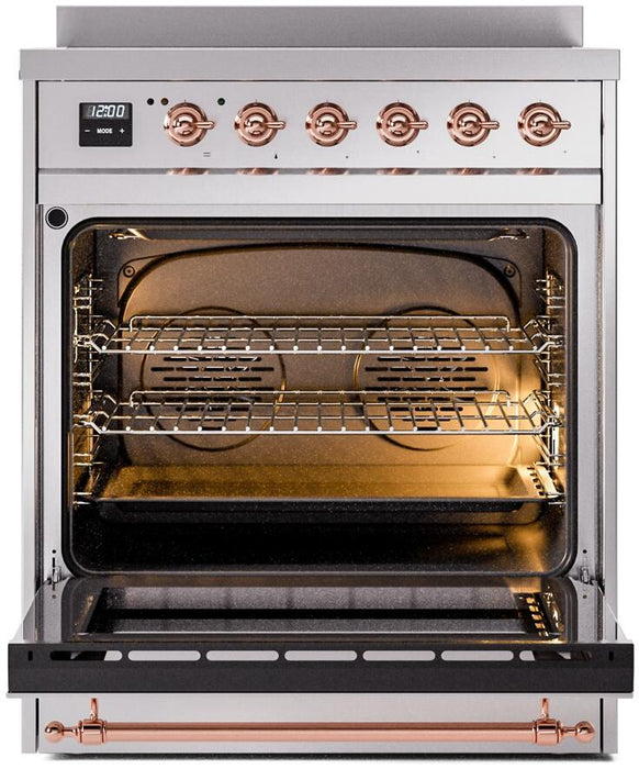 ILVE Nostalgie II 30" Induction Range with Element Stove and Electric Oven in Stainless Steel with Copper Trim, UPI304NMPSSP