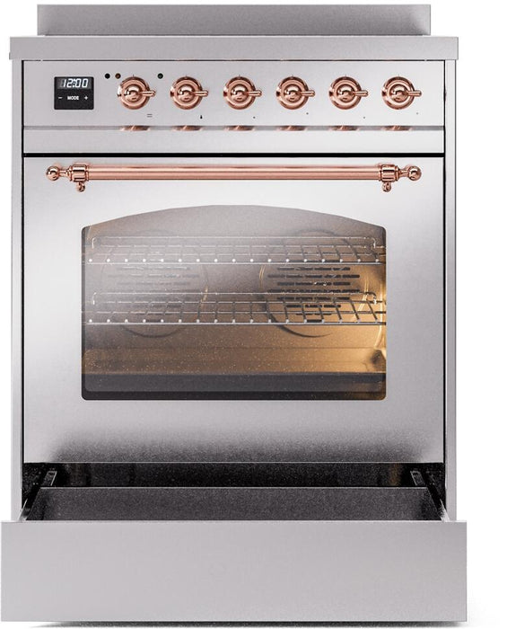 ILVE Nostalgie II 30" Induction Range with Element Stove and Electric Oven in Stainless Steel with Copper Trim, UPI304NMPSSP