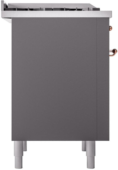 ILVE Nostalgie II 36" Dual Fuel Natural Gas Range in Matte Graphite with Copper Trim, UP36FNMPMGP