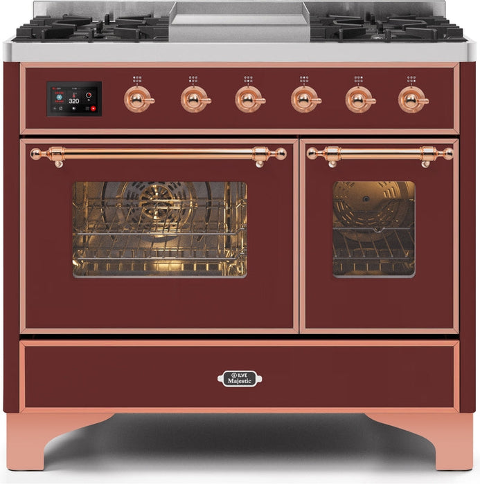 ILVE Majestic II 40" Dual Fuel Propane Gas Range in Burgundy with Copper Trim, UMD10FDNS3BUPLP