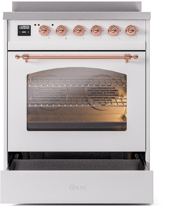 ILVE Nostalgie II 30" Induction Range with Element Stove and Electric Oven in White with Copper Trim, UPI304NMPWHP