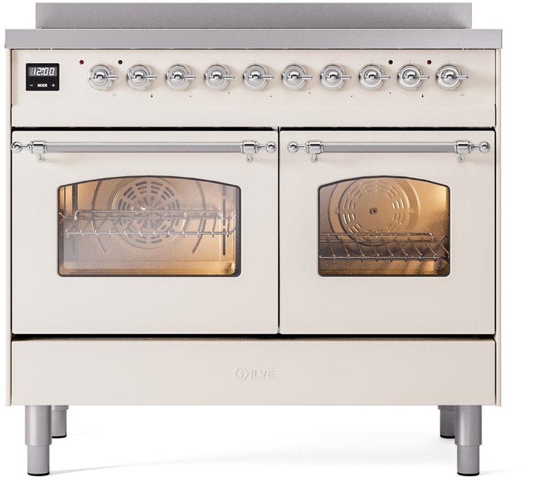 ILVE Nostalgie II 40" Induction Range with Element Stove and Electric Oven in Antique White with Chrome Trim, UPDI406NMPAWC