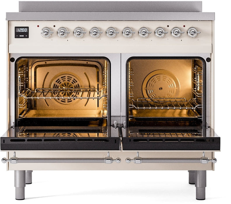 ILVE Nostalgie II 40" Induction Range with Element Stove and Electric Oven in Antique White with Chrome Trim, UPDI406NMPAWC