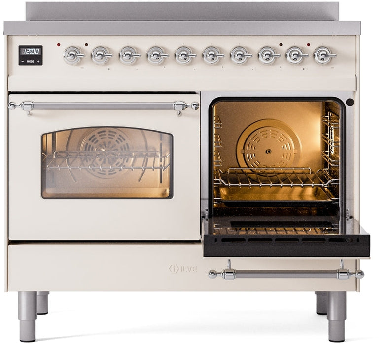 ILVE Nostalgie II 40" Induction Range with Element Stove and Electric Oven in Antique White with Chrome Trim, UPDI406NMPAWC