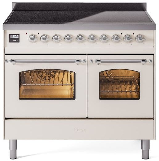 ILVE Nostalgie II 40" Induction Range with Element Stove and Electric Oven in Antique White with Chrome Trim, UPDI406NMPAWC