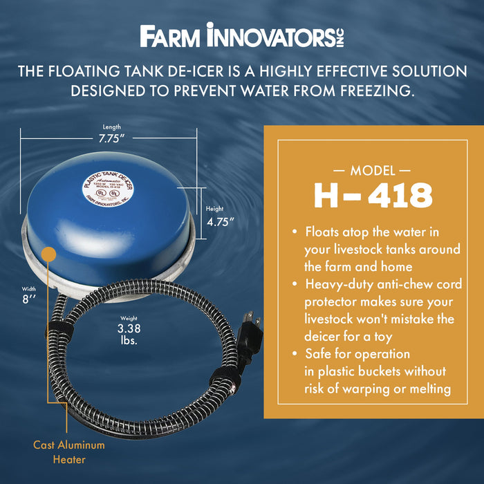 Farm Innovators H-418 Ice Chaser 1250 Watt Cast Aluminum Floating Tank Deicer