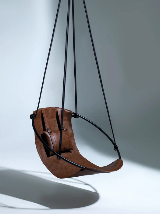 Faux Leather Round Hanging Chair Brown