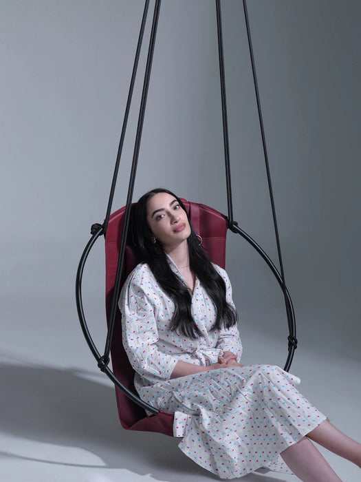 Faux Leather Round Hanging Chair Burgundy
