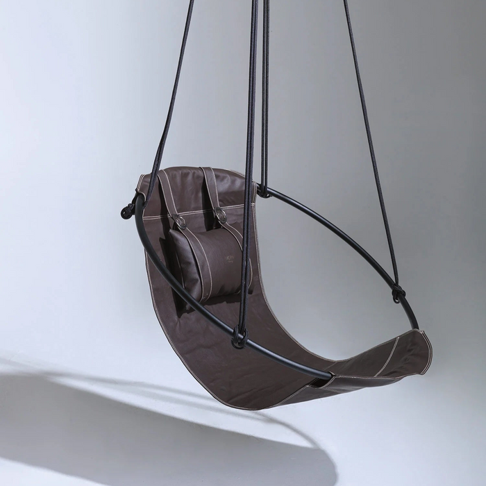 Faux Leather Round Hanging Chair Dark Brown