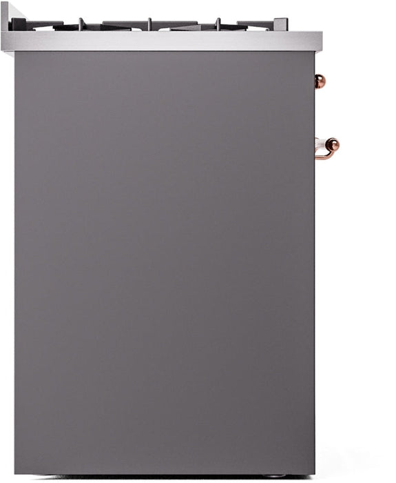 ILVE Nostalgie II 30" Dual Fuel Natural Gas Range in Matte Graphite with Copper Trim, UP30NMPMGP