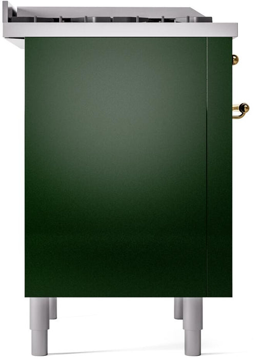 ILVE Nostalgie II 36" Dual Fuel Natural Gas Range in Emerald Green with Brass Trim, UP36FNMPEGG