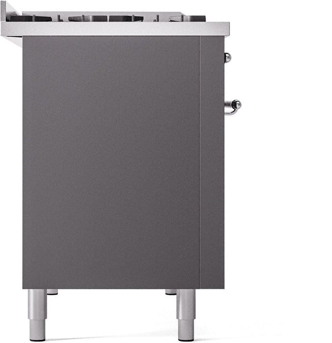 ILVE Nostalgie II 48" Dual Fuel Natural Gas Range in Matte Graphite with Chrome Trim, UP48FNMPMGC