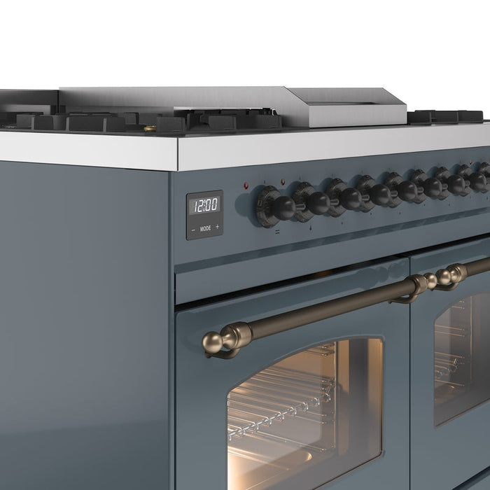 ILVE Nostalgie II 40" Dual Fuel Natural Gas Range in Blue Grey with Bronze Trim, UPD40FNMPBGB