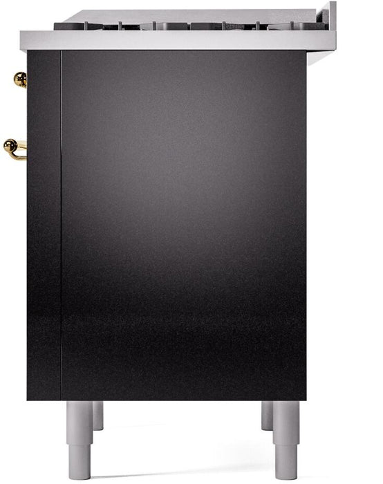 ILVE Nostalgie II 36" Dual Fuel Natural Gas Range in Glossy Black with Brass Trim, UP36FNMPBKG