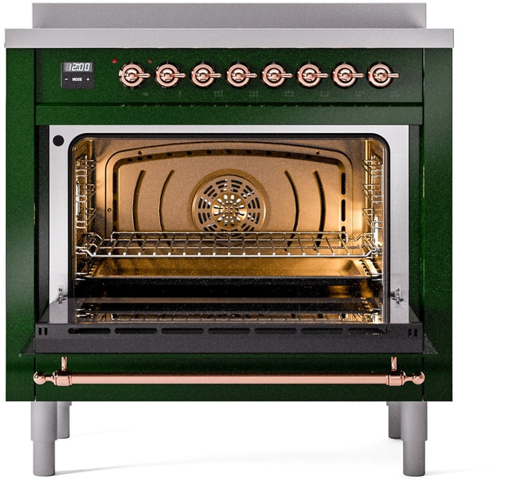 ILVE Nostalgie II 36" Induction Range with Element Stove and Electric Oven in Emerald Green with Copper Trim, UPI366NMPEGP