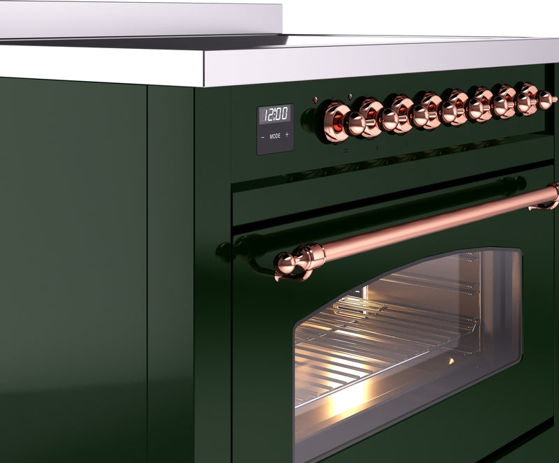 ILVE Nostalgie II 36" Induction Range with Element Stove and Electric Oven in Emerald Green with Copper Trim, UPI366NMPEGP