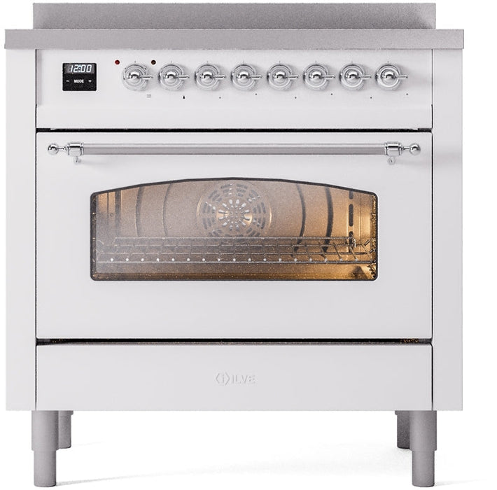 ILVE Nostalgie II 36" Induction Range with Element Stove and Electric Oven in White with Chrome Trim, UPI366NMPWHC