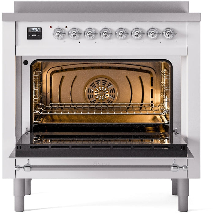 ILVE Nostalgie II 36" Induction Range with Element Stove and Electric Oven in White with Chrome Trim, UPI366NMPWHC