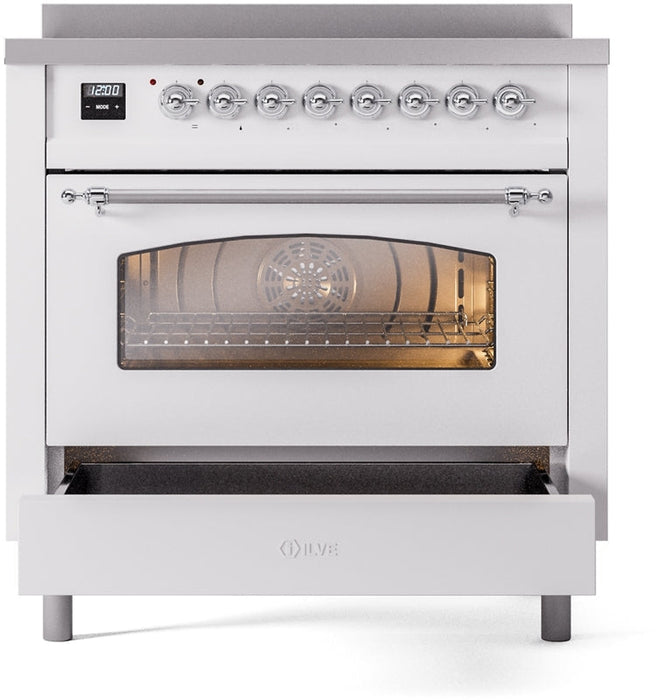 ILVE Nostalgie II 36" Induction Range with Element Stove and Electric Oven in White with Chrome Trim, UPI366NMPWHC